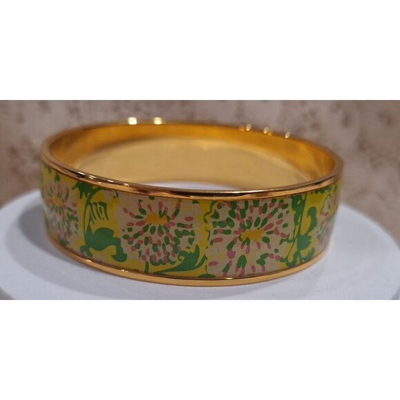 Lilly Pulitzer Sparkle Photodome Gold-Tone Floral Enamel Bangle Bracelet - Picture 4 of 10
